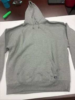 J America Sportswear Mens Gray Hooded Pullover Sweatshirt Size L Logo Hoodie